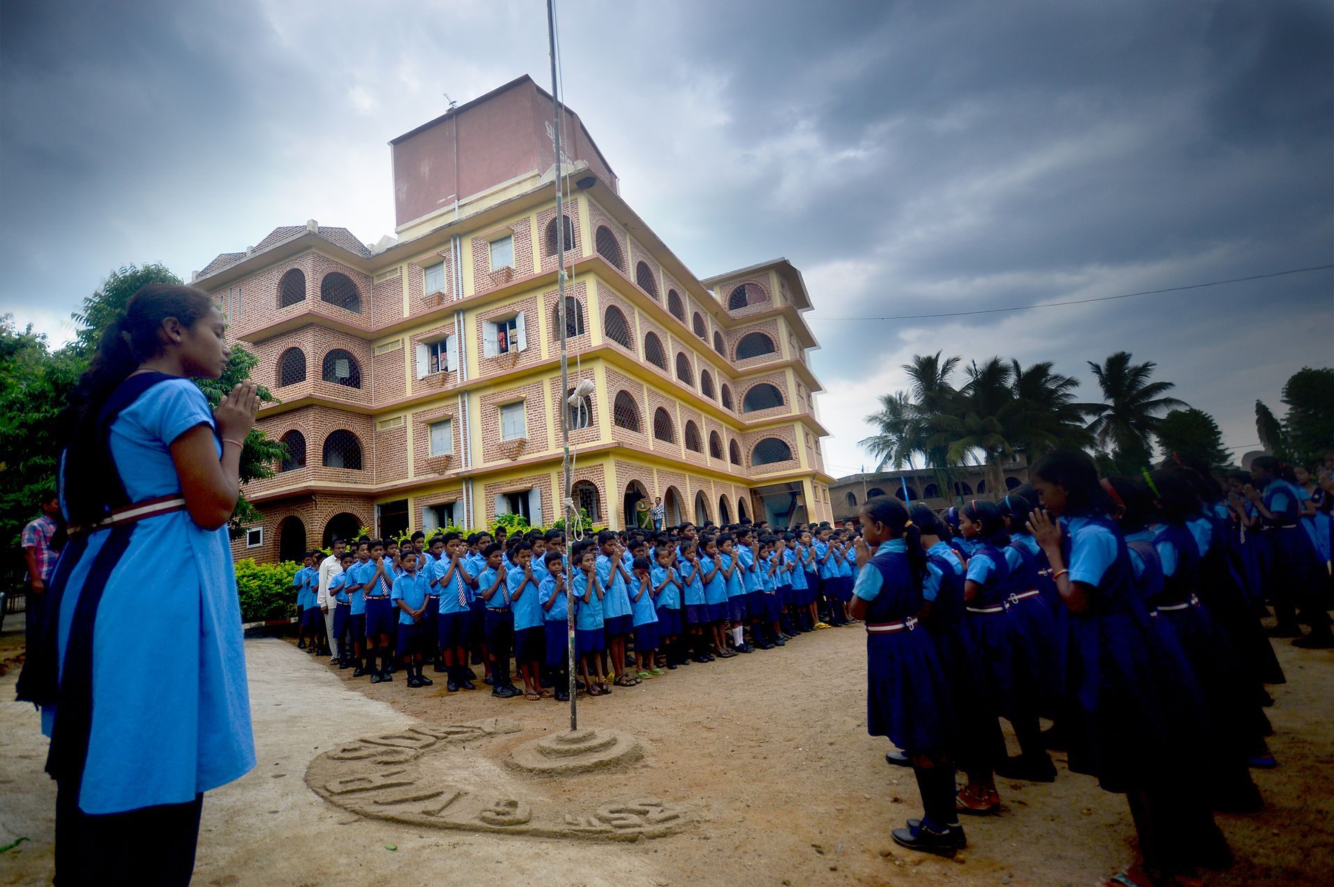 The whole school gathered for morning assembly on the main grounds